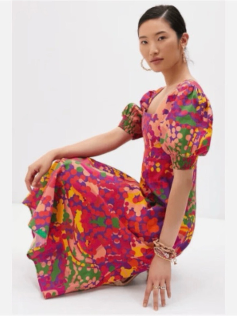 Anthropologie Roopa Pemmaraju Floral Midi Dress Abstract Colorful
